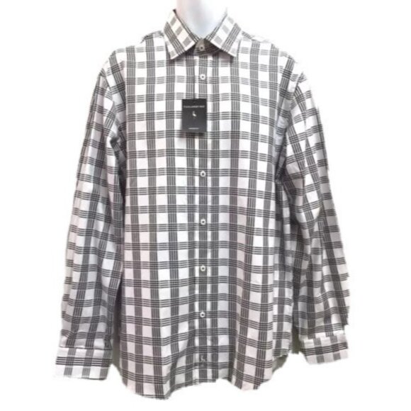 Tailorbyrd Mens Shaped Fit Long Sleeved Button Shirt size XL Black White Plaid - Picture 1 of 4